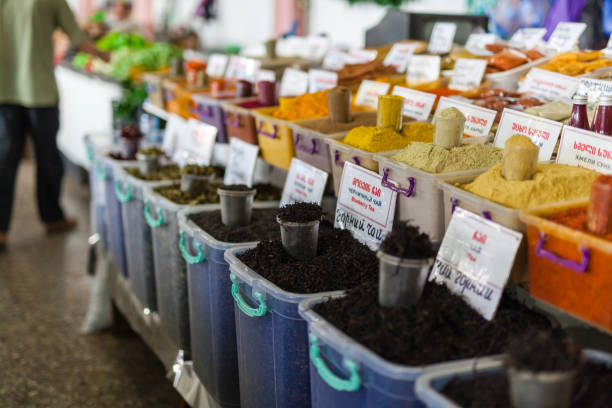 istock Various spices on farmer market, festive colour 1024339536