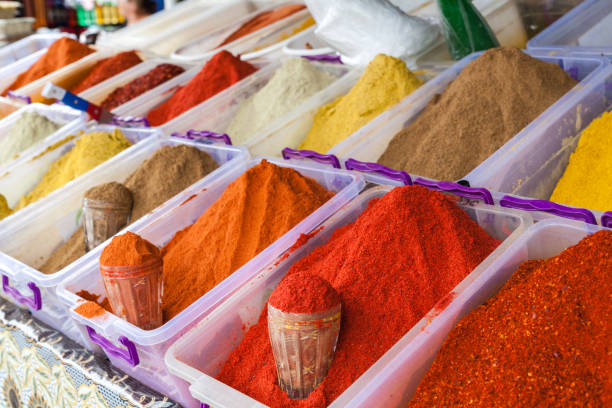 istock Various spices on farmer market, festive colour 1024342442