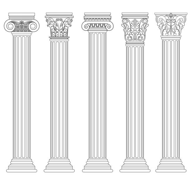 römische säule gesetzt, griechische säule, antiken architektur - ionic stock-grafiken, -clipart, -cartoons und -symbole