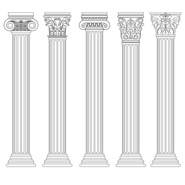 illustrazioni stock, clip art, cartoni animati e icone di tendenza di set di colonne romane, pilastro greco, architettura antica - ionic