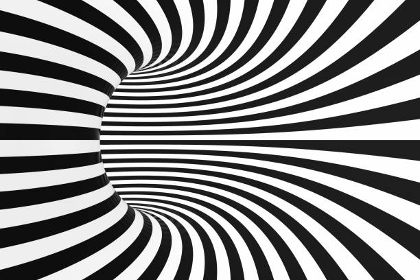 istock Black and white spiral tunnel. Striped twisted hypnotic optical illusion. Abstract background. 3D render. 1024357138