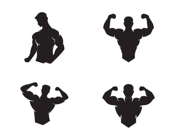 Fitness graphic Design Bodybuilder graphic Template. Vector object and Icons for Sport Label, Gym Badge, Fitness graphic Design body building stock illustrations