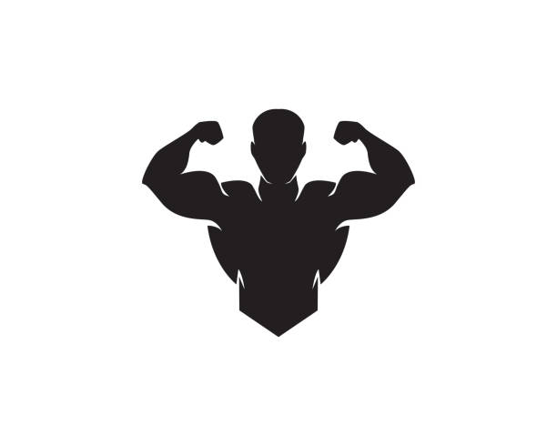 ilustrações, clipart, desenhos animados e ícones de gráfico de aptidão design - men muscular build bicep body building