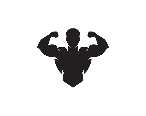 Bodybuilder graphic Template. Vector object and Icons for Sport Label, Gym Badge, Fitness graphic Design
