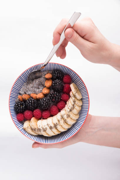istock Smoothie bowl with berries, banana, almonds and chia seeds 1024432374