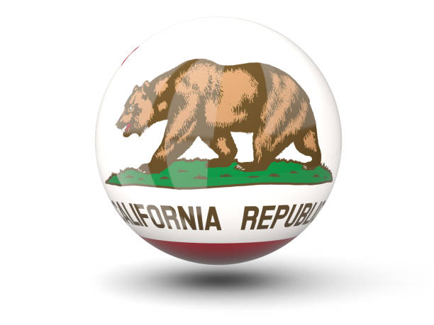 3D ball icon with flag of california. United states local flags stock photo