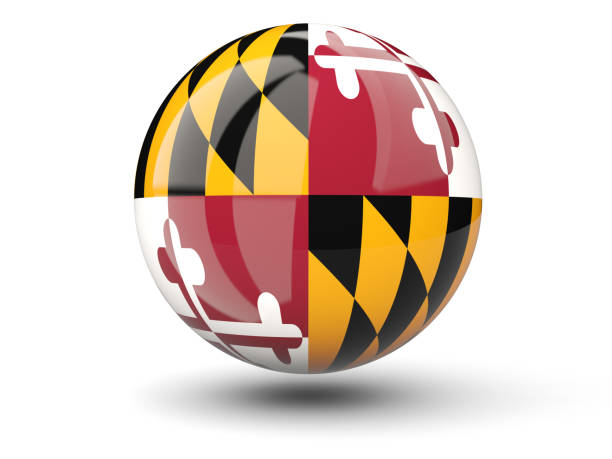 3d ball symbol mit flagge von maryland. vereinigten staaten lokale flags - maryland flag banner us state flag stock-fotos und bilder