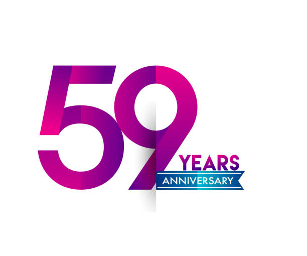 illustrazioni stock, clip art, cartoni animati e icone di tendenza di anniversario celebrazione logotipo colorato design con nastro blu - numero 59