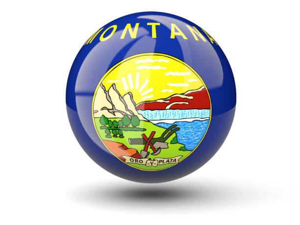 3d ball icon with flag of montana. united states local flags - montana flag us state flag banner imagens e fotografias de stock