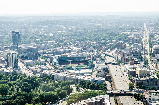 Boston Skyline with Fenway Park from above during summer day
