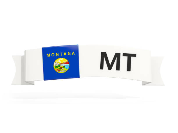 montana state flag on banner with postal abbreviation isolated on white - montana flag us state flag banner imagens e fotografias de stock