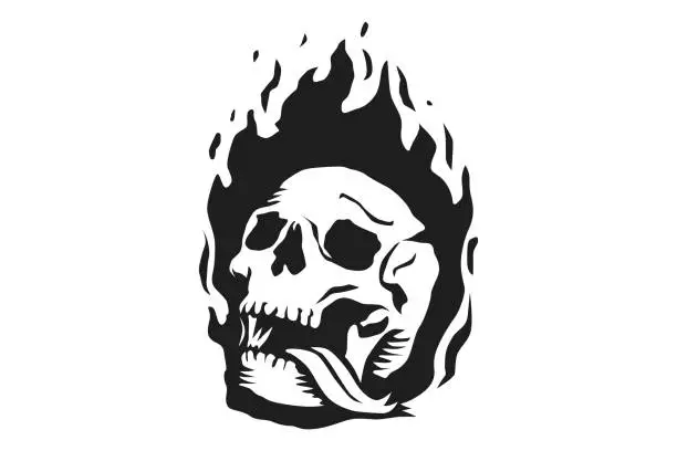 Vector illustration of skull in burning flame