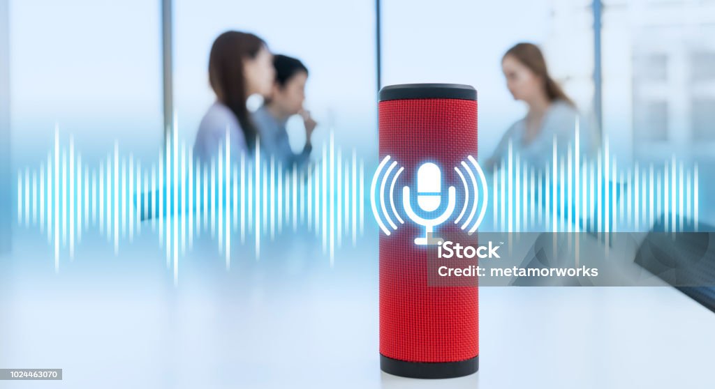 Smart speaker concept. AI speaker. Voice recognition. Speech Recognition Stock Photo