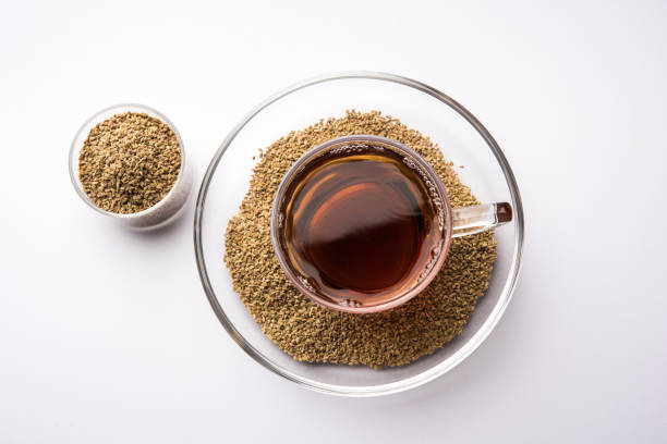 Ajwain Chai / carom seeds Tea  also known as Trachyspermum ammi extract which is good for health, skin and for weight loss stock photo