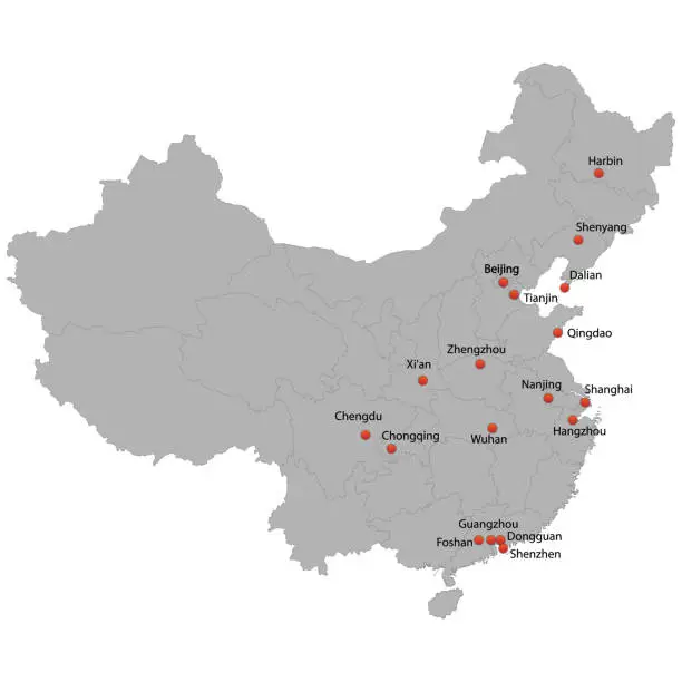 Vector illustration of detailed map of the China