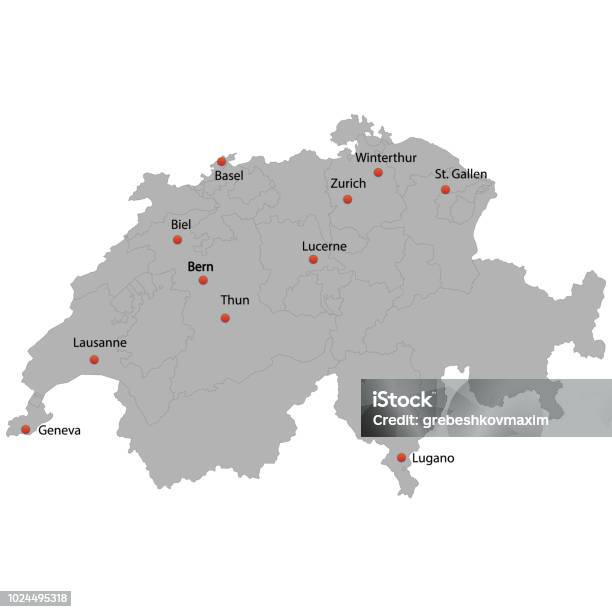 Detailed Map Of The Switzerland Stock Illustration - Download Image Now - Bern, Bern Canton, Geneva - Switzerland