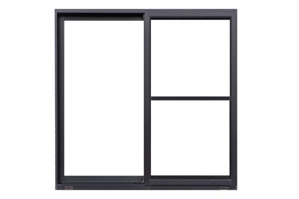 istock Black metal window frame isolated on white background 1024526442