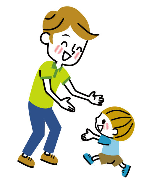 A child running to the father. A child running to the father. gender change stock illustrations