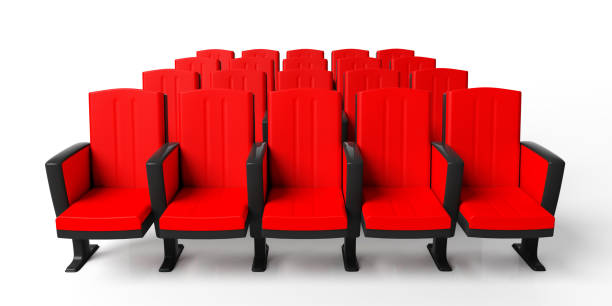 istock Cinema chairs isolated on white background, view from above. 3d illustration 1024534896
