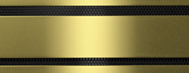 Golden black metal plate and grate, banner. 3d illustration Golden and black metal plate and grate background, banner. 3d illustration bronze plaque texture stock pictures, royalty-free photos & images