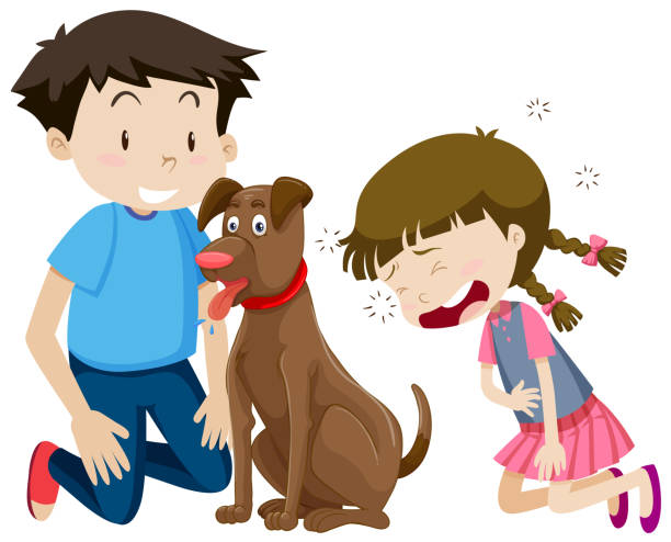 ilustrações de stock, clip art, desenhos animados e ícones de boy and girl with dog - snif