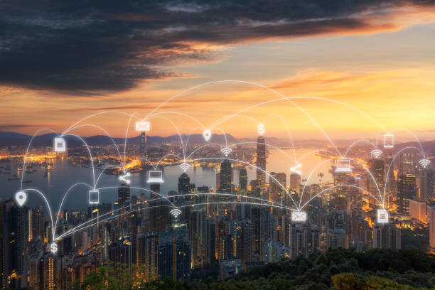 istock Wireless communication network in Big city concept. IoT(Internet of Things). ICT(Information Communication Technology) 1024552516