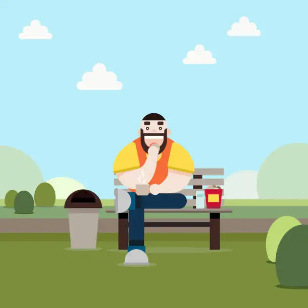 Vector illustration of Hipster man sitting in the park. Flat design.