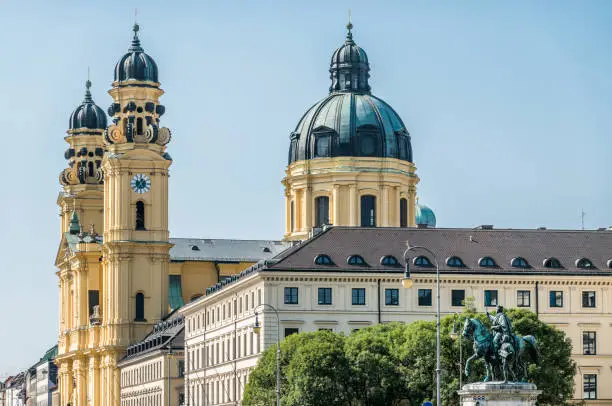 famous theatiner church and feldherrnhalle in munich - germany