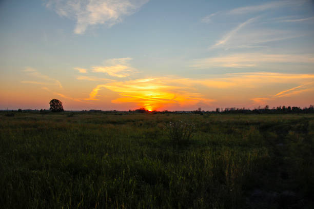 Sunset over the city in summer in Sibir