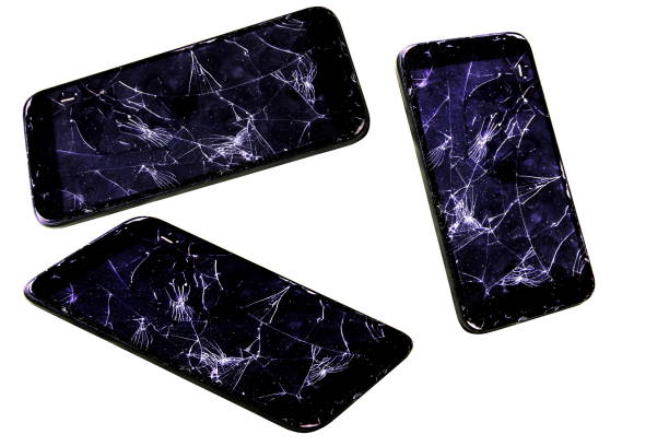 istock Broken screen phone with dropped on the street isolated on white background 1024576562