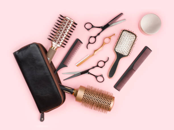 Hair Dresser Tool Set With Leather Bag On Pink Background Stock Photo -  Download Image Now - iStock