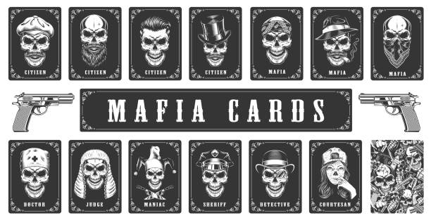 마피아 게임에 대 한 카드 - mafia organized crime female women stock illustrations