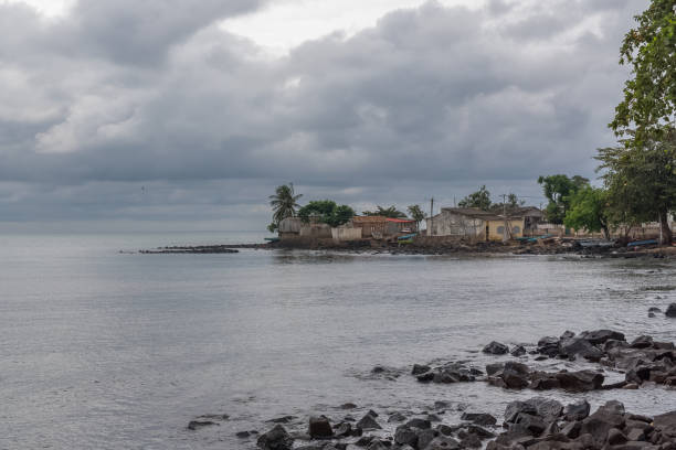 sao tome, dugouts on the beach - equatorial guinea imagens e fotografias de stock