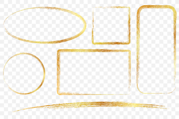золотой квадратный прямоугольник овальный и круг карандаш кадр, на прозрачном фоне эффекта - oval shape illustrations stock illustrations