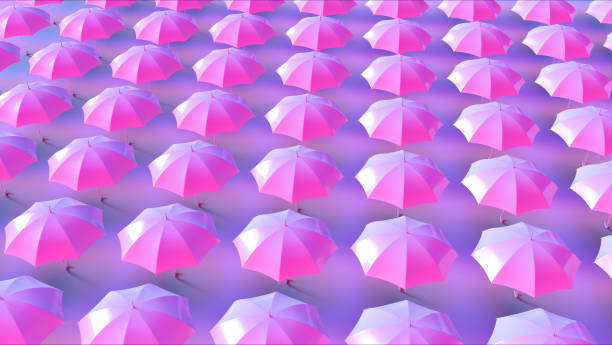 istock Lots of Pink Umbrellas in a Grid Pattern 1024588858