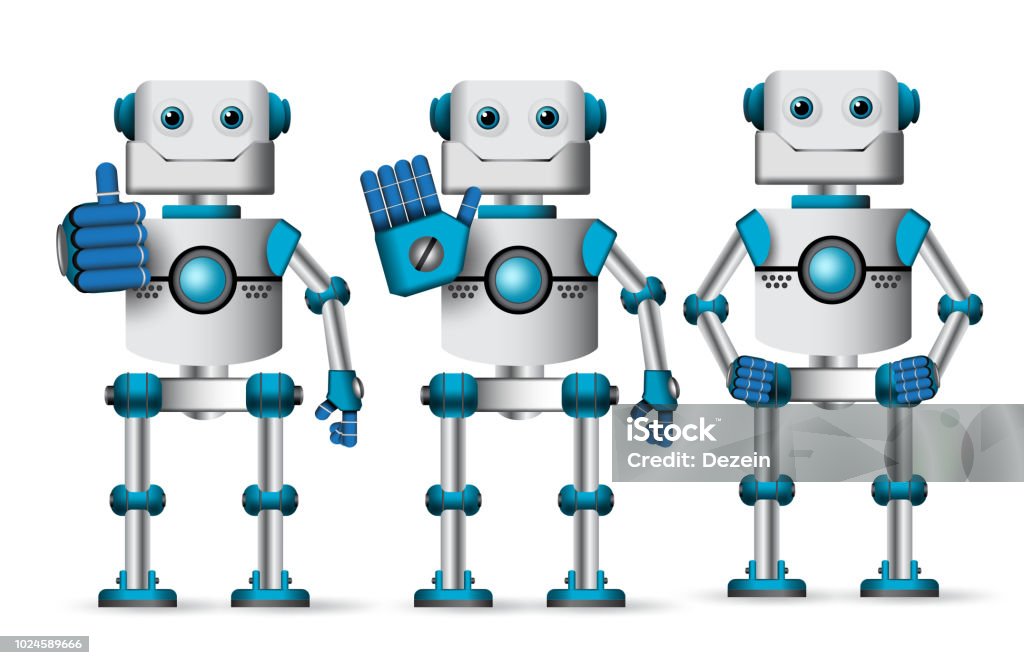 Robot Characters Vector Set Robotic Mascot In White Standing With Different  Hand Gestures Stock Illustration - Download Image Now - iStock
