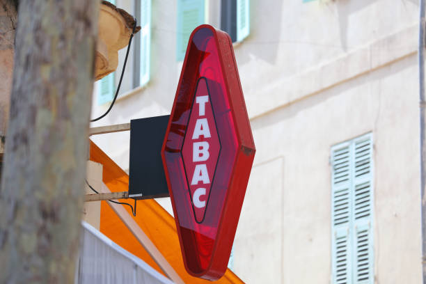istock French Red And White Modern Tabac Sign - Close Up View 1024591892