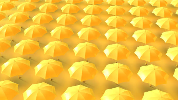 istock Lots of Yellow Umbrellas in a Grid Pattern 1024597268