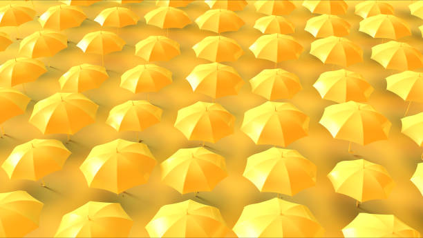 istock Lots of Yellow Umbrellas in a Grid Pattern 1024597280