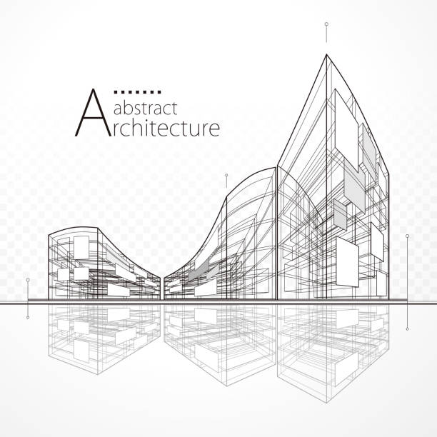 abstrakt architektur - line art urban scene city building exterior stock-grafiken, -clipart, -cartoons und -symbole