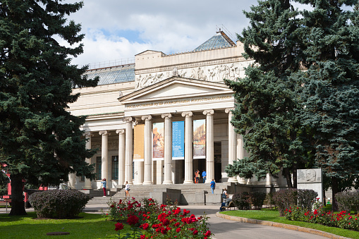 MOSCOW, RUSSIA - AUGUST 23, 2018: Pushkin State Museum of Fine Arts in Volkhonka street, This is largest museum of European art in Moscow.