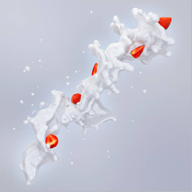 Milk splash with berries and droplets isolated. 3D illustration