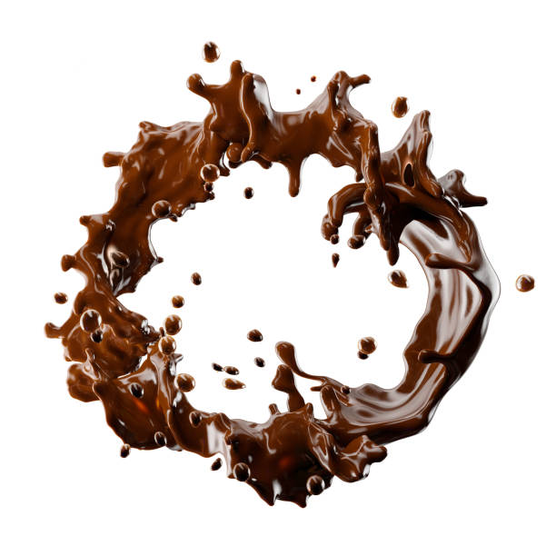 istock Chocolate splash with droplets isolated. 3D illustration 1024603742