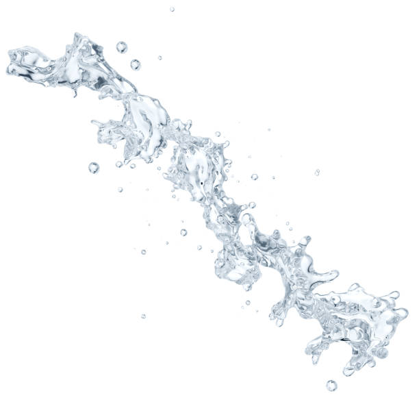 istock Water splash with water droplets isolated on light background. 3D illustration 1024603942