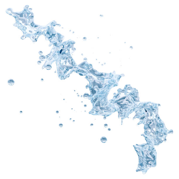 istock Water splash with water droplets isolated on light background. 3D illustration 1024603944