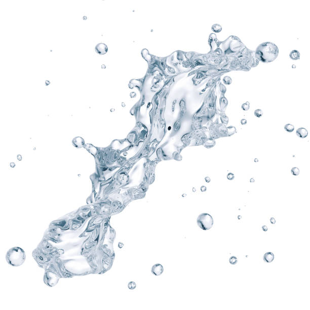 istock Water splash with water droplets isolated on light background. 3D illustration 1024603964