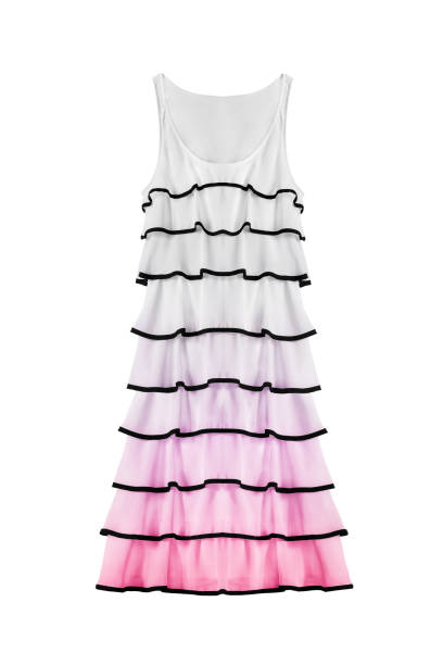 Pink and white chiffon ruches dress on white background