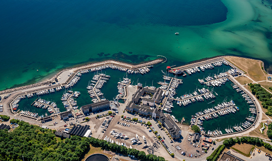 Marina bay with sailboats and yachts in Aarhus -  Denmark