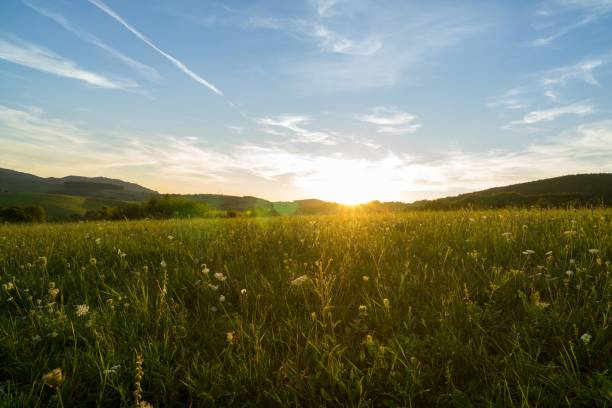 istock Sunrise and sunset over the hills and town. 1024617280