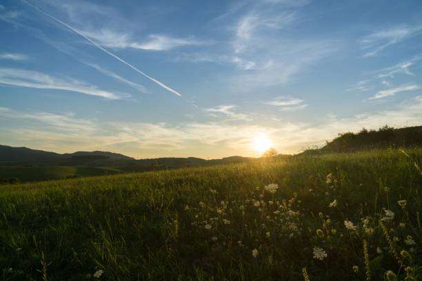 istock Sunrise and sunset over the hills and town. 1024620580